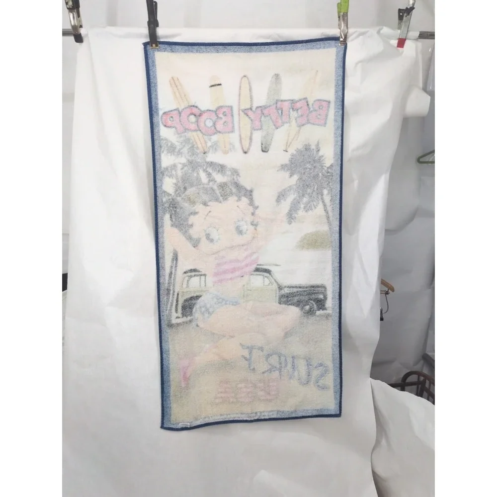 Vintage Betty Boop 90s Beach Towel 27x55 Surf USA Bikini  July 4 Pima Cotton